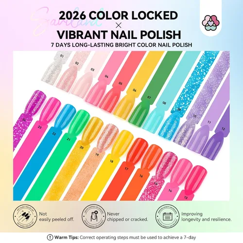 Miniatura 2 de SAVILAND Juego de esmaltes de uñas: kit de esmalte de uñas de secado rápido rosa brillante, amarillo y rojo, con purpurina, 24 colores, esmalte