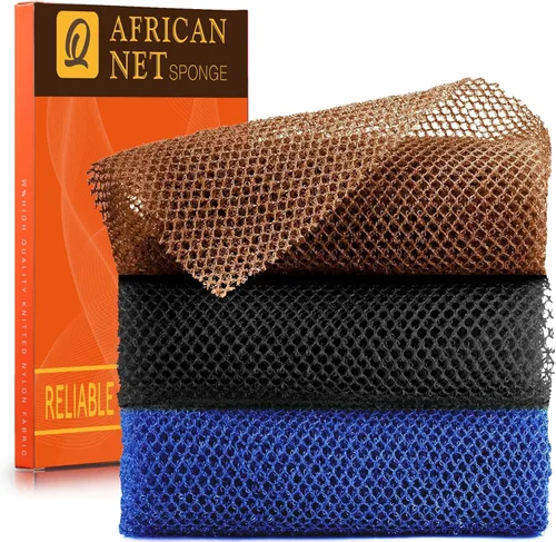 3 Piezas de Esponja de Baño Africana, Esponja de Baño de Red Africana Larga, Esponja de Ducha Exfoliante para el Cuerpo, Depurador para la Espalda,
