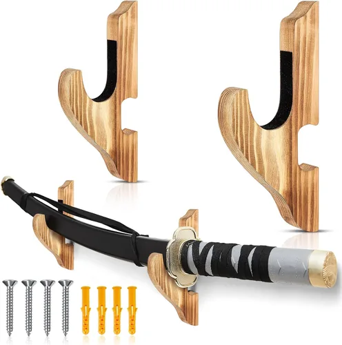 Miniatura 8 de Chunful - 2 piezas de soporte de pared para espada, soporte de katana, soporte de 1 nivel, soporte de katana de madera ajustable para exhibición