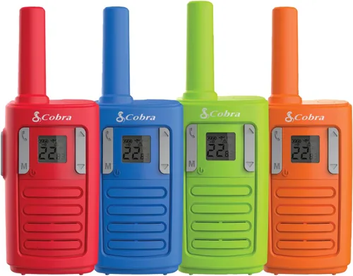 Walkie Talkies de Familia Cobra RX100 de 16 Millas de Alcance (Paquete de 4) - Alcance Largo de 16 Millas, Comunicación Amigable para Niños, 22