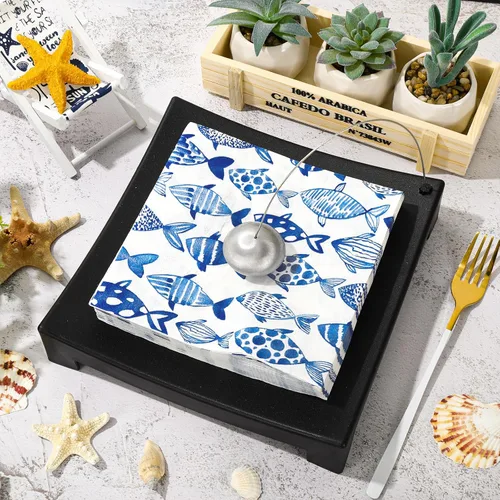 Miniatura 3 de 80 servilletas de papel desechables de peces oceánicos de acuarela azul, servilletas de papel decorativas para cena, toalla de mano para verano