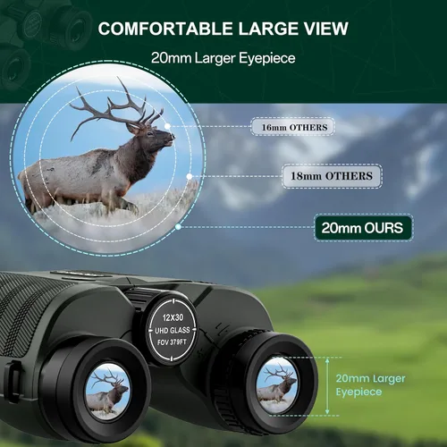 Miniatura 7 de Binoculares HD compactos de 12 x 30 para adultos de alta potencia - Binoculares de vista amplia con visión clara de poca luz - Binoculares super
