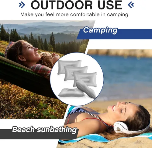 Miniatura 6 de Maitys 5 almohadas inflables de viaje portátil compacta, almohada de aire de tela flocada para mochileros para camping, senderismo, oficina en casa