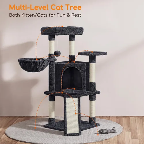 Miniatura 6 de Yaheetech Árbol para gatos, torre para gatos de 42 pulgadas para gatitos de interior, casa de juegos para mascotas con percha grande y postes Negro