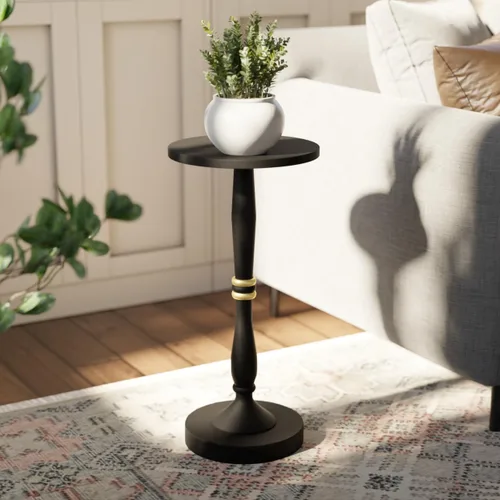 Miniatura 8 de Relso Aurora - Mesita de noche de madera maciza con estante abierto, mesa de noche con acabado negro, mesa auxiliar para dormitorio, sala de estar
