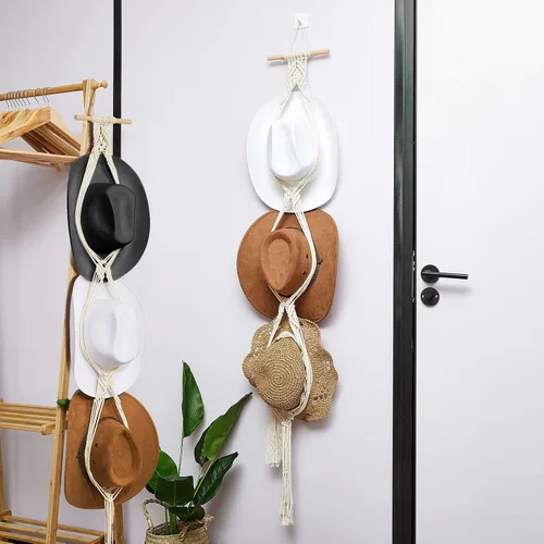 Miniatura 5 de Organizador de sombreros bohemio para colgar en la pared, ganchos de madera para colgar en la pared, para colgar en la pared, para colgar sombreros