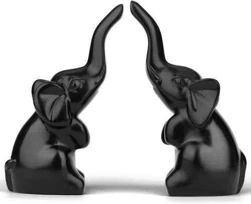 DUQGUHO Mini elefante negro regalos para mujer, estilo moderno, estatua de animal pequeño, 2 piezas de decoración de elefante para estantes de