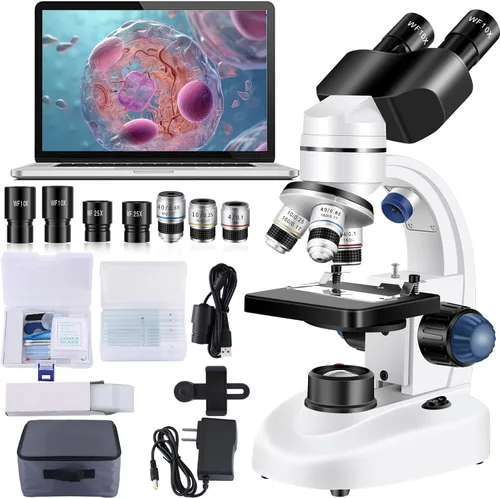 Miniatura 11 de Microscopio para adultos con oculares WF10x y WF25x, aumento de 40X-2000X, cámara USB, microscopio para adultos adecuado para laboratorio y escuela