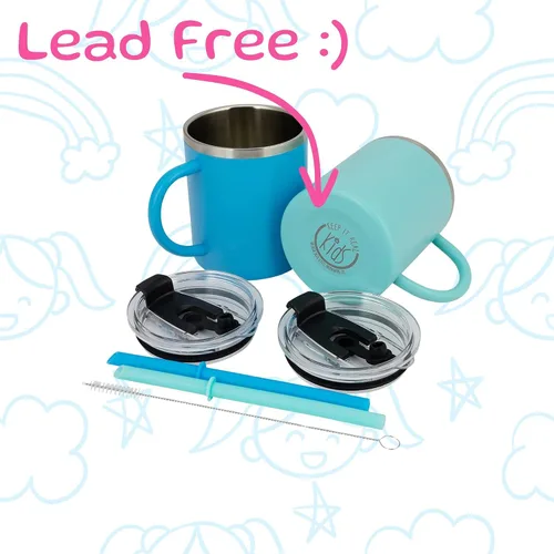 Miniatura 4 de Real Deal Steel "Keep it Real Kids Mugs - Taza de café para niños 100% sin plomo y BPA para chocolate caliente - Juego de 2 Azul océano/azul turquesa