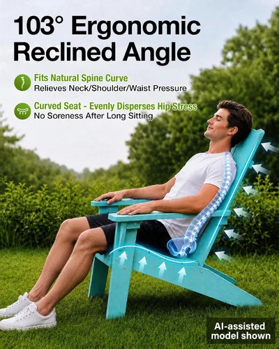 Miniatura 4 de MXIMU Silla Adirondack moderna resistente a la intemperie con portavasos, sillas de gran tamaño para hogueras Adorondic de plástico al aire libre