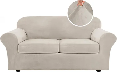 Miniatura 96 de H.VERSAILTEX - Funda elástica para sofá de 3 piezas, de suave terciopelo afelpado, para sofá biplaza con 2 cojines de hasta 72 pulgadas de ancho, se