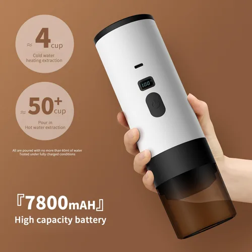 Miniatura 5 de Cafetera portátil de café autocalentable para automóvil, cafetera de café expreso para viajes, camping, funciona con pilas, USB/tipo C, con café