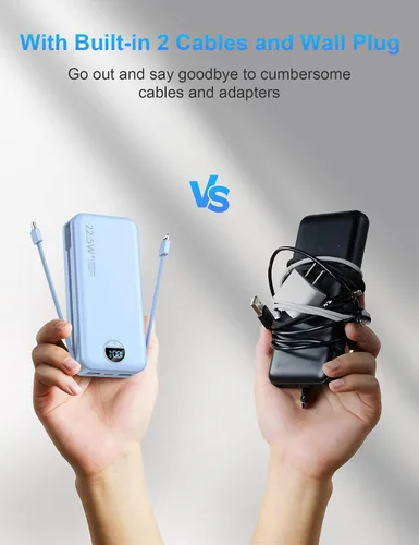 Miniatura 2 de Ffnpua Cargador portátil con enchufe de pared, batería externa de 20000 mAh con USB C de carga rápida, paquete de batería externa con cables