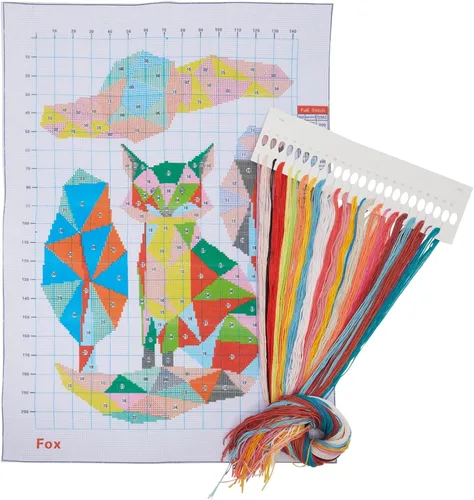 Miniatura 3 de Bright Creations Fox & Cat - Kits de punto de cruz, kit fácil para principiantes, hilo de bordar y agujas, tela preimpresa y patrones de punto