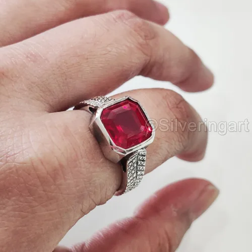 Miniatura 8 de Natural Ruby Ring, Ruby Mens Heavy Ring, July Birthstone, Oxidized, 925 Sterling Silver, Signet Ring, Christmas, Thanksgiving, Handmade, Statement