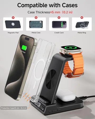 Miniatura 6 de Cargador inalámbrico para iPhone 17, estación de carga 3 en 1 para Apple Watch 11/10/9/8/7/6/5, Ultra 3/SE 3, para iPhone 17/16/15/14/13/12/11/X