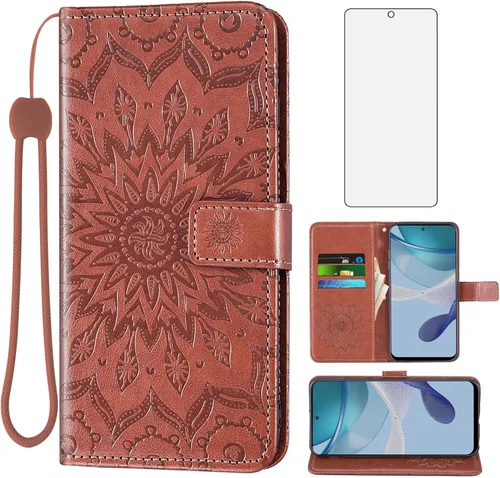 Asuwish Funda de teléfono para Motorola Moto G 5G 2023 con protector de pantalla de vidrio templado y funda de cuero de girasol, soporte para