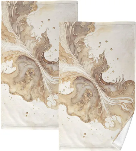 Juego de 2 toallas – Vintage Gold Fluid Print para baño, cocina, viajes, 16 x 28 pulgadas, toallas de baño de algodón ligeras de secado rápido