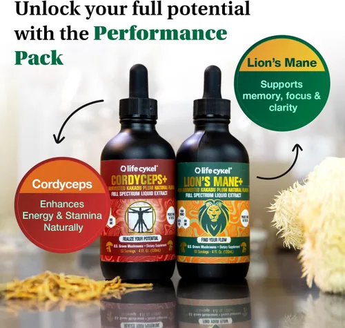 Miniatura 2 de Life Cykel Cordyceps + Lion's Mane Extract Pack – Suplemento orgánico de hongos para energía, concentración y claridad mental – Gotas líquidas