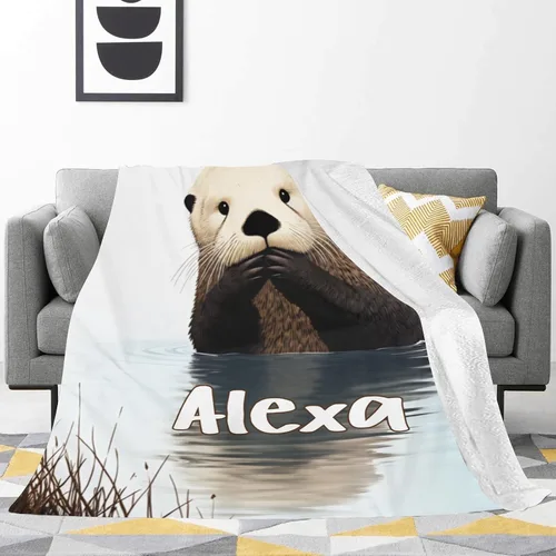 Miniatura 4 de Manta con diseño de animales de nutria linda con nombre para cama, sofá, manta de forro polar súper suave para regalo, para bebés, niños y adultos