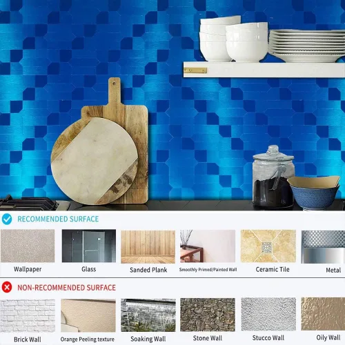 Miniatura 5 de XUANINY 7 hojas de azulejos metálicos para salpicaduras de muro, autoadhesivas, múltiples formas, mosaico de aluminio 3D, adhesivo de pared