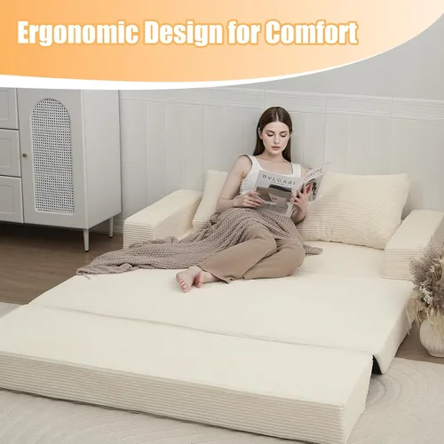 Miniatura 5 de COMAX Sofá Cama Convertible Queen, Sofá de Piso Plegable de Pana Sofá Cama Extraíble Futón Sleeper con Almohadas, Sofá Plegable Sin Estructura