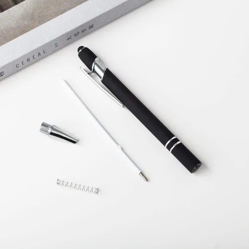 Miniatura 7 de PASISIBICK Bolígrafo negro de 12 piezas con punta de lápiz capacitivo, 2 en 1, elegante bolígrafo de metal para pantalla táctil, tinta negra, punta