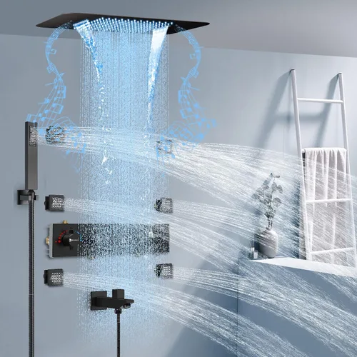 Miniatura 8 de Sistema de ducha termostático, sistema de ducha de cuerpo completo con chorros corporales, sistema de ducha inteligente de cascada de lluvia de 23