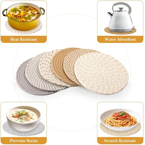Miniatura 4 de Billbotk Salvamanteles de 8 pulgadas para platos calientes, ollas calientes y sartenes, 6 almohadillas calientes resistentes al calor, soportes