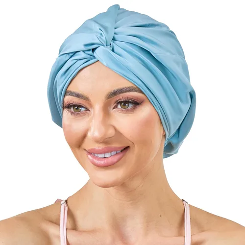 Miniatura 26 de Gorro de satén de seda ajustable para envolver el cabello para dormir, gorro de dormir de doble capa, turbante nocturno para cabello largo y rizado