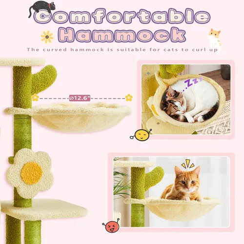Miniatura 4 de Erinnyees Árbol de flores para gatos, torre para gatos de 38.2 pulgadas, torre de árbol de gatito de varios niveles para interiores, casa de gatitos