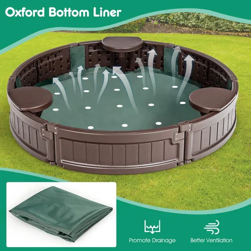 Miniatura 6 de Costzon Caja de arena redonda de 4 pies, kit de caja de arena para exteriores con cubierta impermeable, forro inferior y asiento de esquina