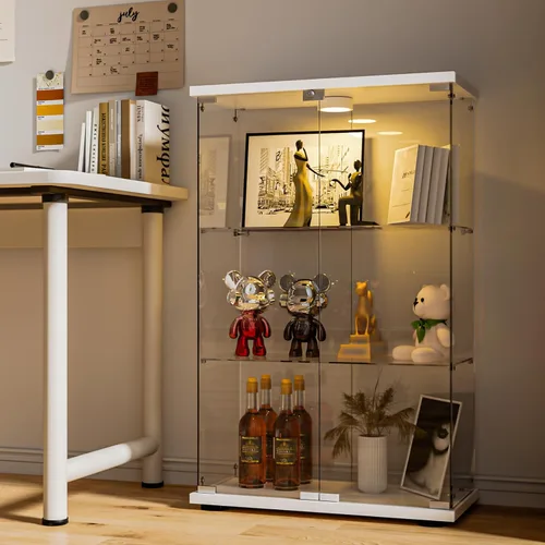 Miniatura 23 de FANYUSHOW Vitrina de cristal con doble puerta y cerradura, estilo de instalación rápida, gabinete Curio de 4 estantes de vidrio templado de 5mm
