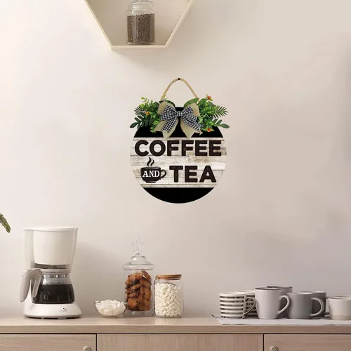 Miniatura 5 de KPSheng Letrero de café y té, decoración de pared de barra de café de 11 pulgadas, letreros de madera de café para decoración del hogar, arte