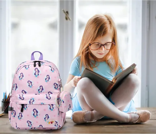 Miniatura 5 de MIRLEWAIY Mochila para niños pequeños con bolsa para monedas, Sirena rosa, Mochilas para mochila