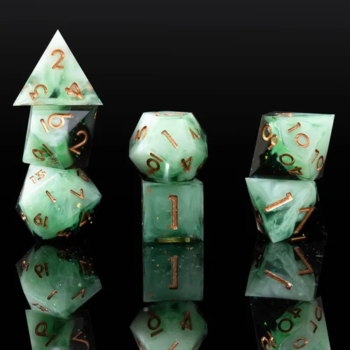 Miniatura 12 de Juego de dados DND de borde afilado de 8 piezas (extra D20) para Calabozos y Dragones – 2 D20 D4 D6 D8 D10 D12 D10% – Dados de resina poliédrica