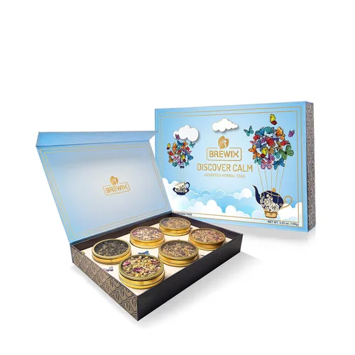 BREWIX, Descubre Calma Caja de Regalo de Té de Hierbas Premium para Navidad (100g/50+ Tazas) | Juego de Regalo de Té para Amantes del Té | 6 Tés de