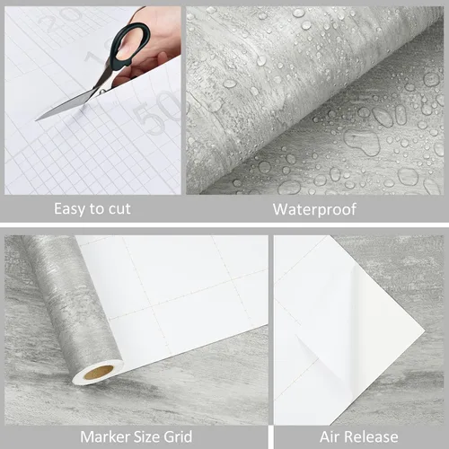 Miniatura 6 de WESTICK Papel de contacto de madera gris para encimeras, papel tapiz de madera gris, autoadhesivo, impermeable, papel de contacto de grano de madera
