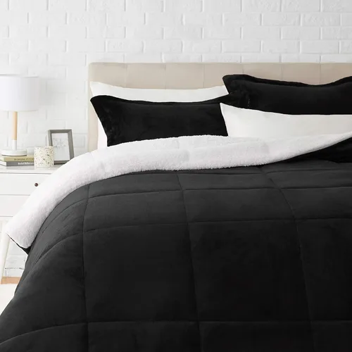 Miniatura 18 de Amazon Basics Juego de ropa de cama de 3 piezas, Sherpa de micromink, ultrasuave, edredón cálido para todas las estaciones, tamaño King, azul Azul