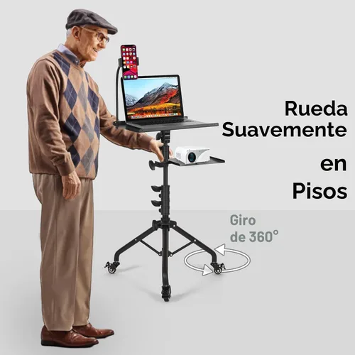 Miniatura 7 de Tossbiss Trípode para laptop con ruedas con 2 estantes, soporte de suelo para proyector portátil, altura ajustable de 25.9 a 51.8 pulgadas