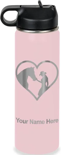 Miniatura 28 de LaserGram Botella de agua personalizada, corazón de vaquera de caballo, acero inoxidable de doble pared aislada al vacío con popote superior, regalo