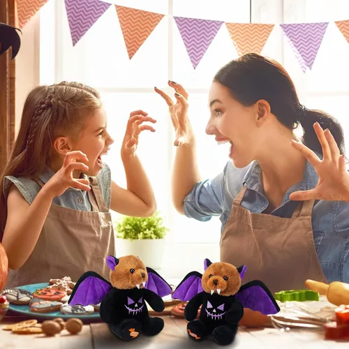 Miniatura 6 de HyDren 2 piezas de oso de peluche de Halloween de oso de felpa suave con disfraz temático de Halloween, bonito juego de felpa para decoración