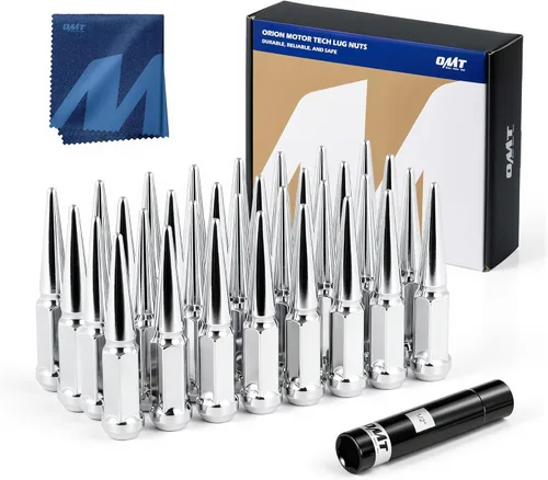 Miniatura 10 de Orion Motor Tech Tuercas de llanta cromadas de 14 x 1.5 pulgadas, 24 piezas, tuercas M14x1.5, accesorios de rueda compatibles con Chevy Ram Ford