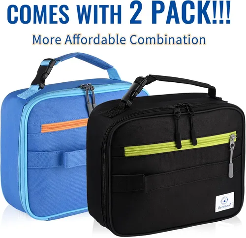 Miniatura 2 de Genteen Paquete de 2 bolsas de almuerzo suaves aisladas con doble cremallera, resistente, congelable y reutilizable para niños, hombres