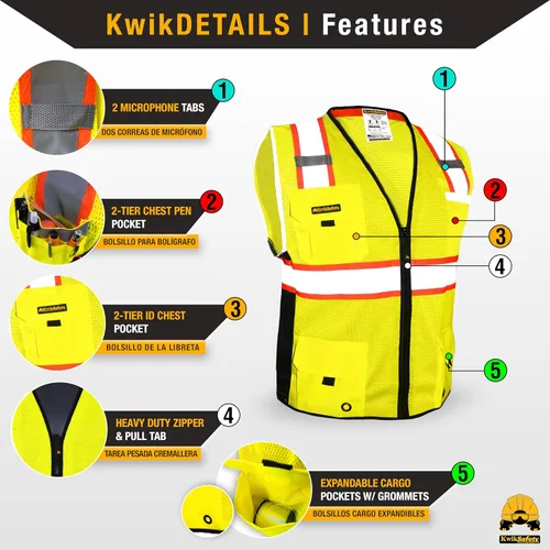Miniatura 4 de KwikSafety - Chaleco de seguridad BIG KAHUNA Base y edición limitada Chaleco reflectante clase 2 ANSI OSHA chaleco de seguridad para hombres