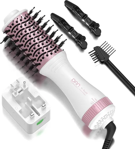 Miniatura 8 de DAN (100 V-240 V) Cepillo secador de pelo automático de doble voltaje, cepillo secador de pelo de viaje con adaptador de enchufe multifunción, mini