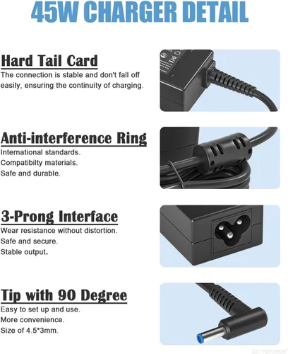 Miniatura 4 de Cargador adaptador de corriente para portátil de 45 W, 19.5 V, 2.31 A, compatible con HP 741727-001 721092-001 719309-001 HSTNN-DA40 ADP-45WD B