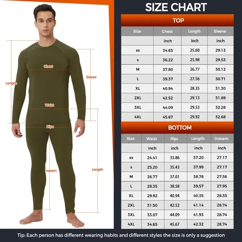 Miniatura 6 de CL convallaria 2 Pack Thermal Underwear for Men - Warm Fleece Lined Long Johns - Winter Gear Base Layer Tops & Bottoms Set