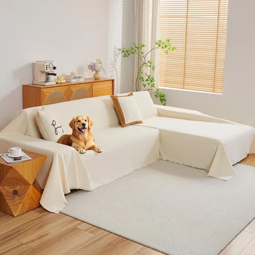 Miniatura 12 de MYSKY HOME Funda para sofá seccional, 2 piezas de fundas de sofá de felpilla para sofá en L, protector de muebles para mascotas, niños, funda
