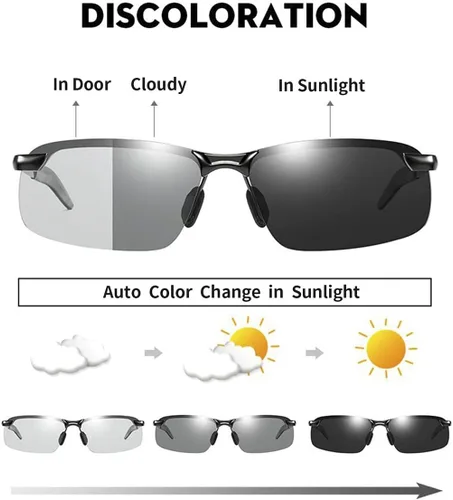 Miniatura 5 de Gafas de sol polarizadas fotocrómicas para hombre Al-Mg marco de metal gafas de conducción deportivas protección UV400 gafas antirreflejos
